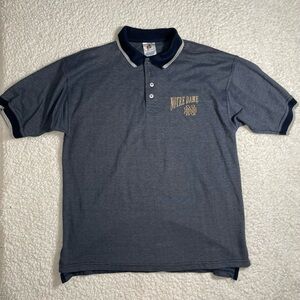 Vtg Notre Dame Polo Shirt L Blue Football 90s Basketball USA Sport 80s